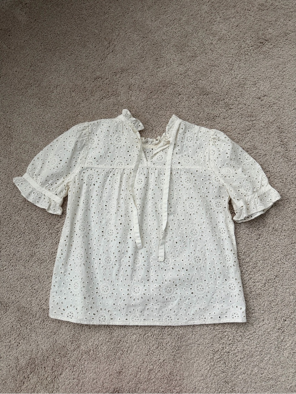 J. Crew White Eyelet Puff-Sleeve Peasant Top - Picture 6 of 7
